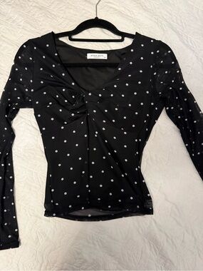 Black Polka Dot Long Sleeve Mesh Top